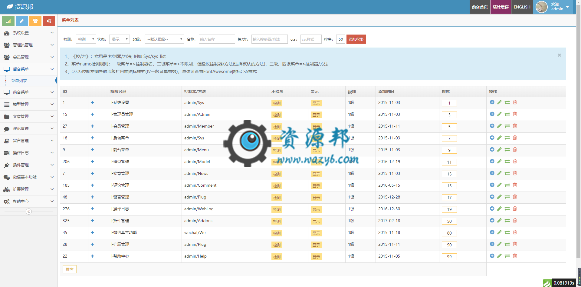 【永久会员专享】基于TP5+ACE框架开发的响应式通用后台权限管理系统插图12 【永久会员专享】基于TP5+ACE框架开发的响应式通用后台权限管理系统插图12
